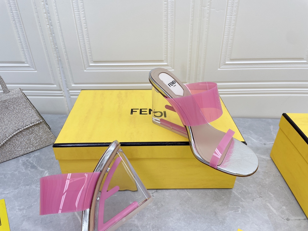 F**di First Pink Transparent High-Heeled Sandals For Women