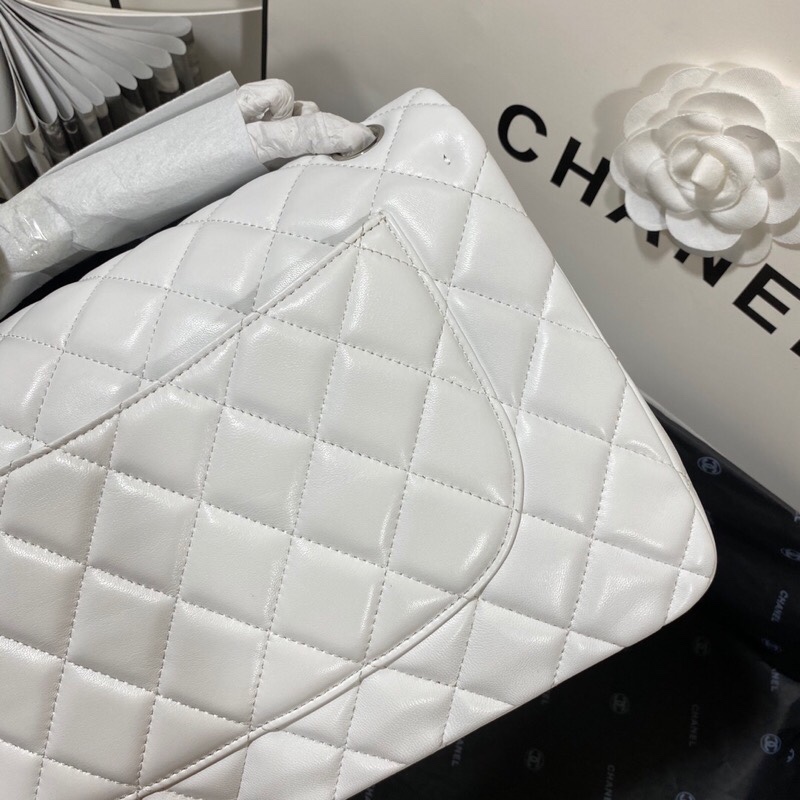 Ch**el Large Classic Handbag Silver Hardware White For Women, Women’s Handbags, Shoulder Bags 11.8in/30cm