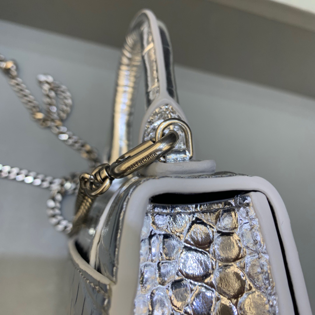 Ba1en*iaga Hourglass Mini Handbag With Chain In Sliver, For Women, Women’s Bags 4.7in/12cm