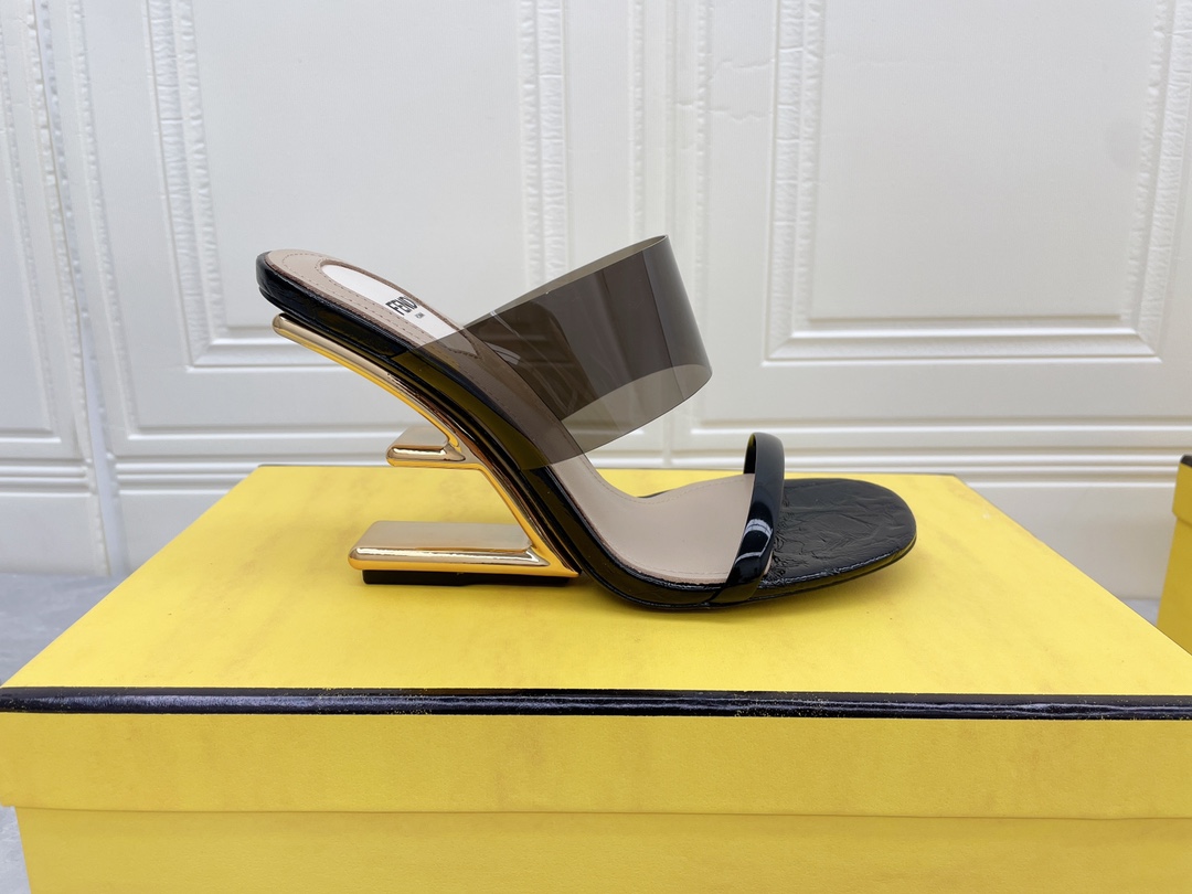F**di First Black Transparent High-Heeled Sandals For Women