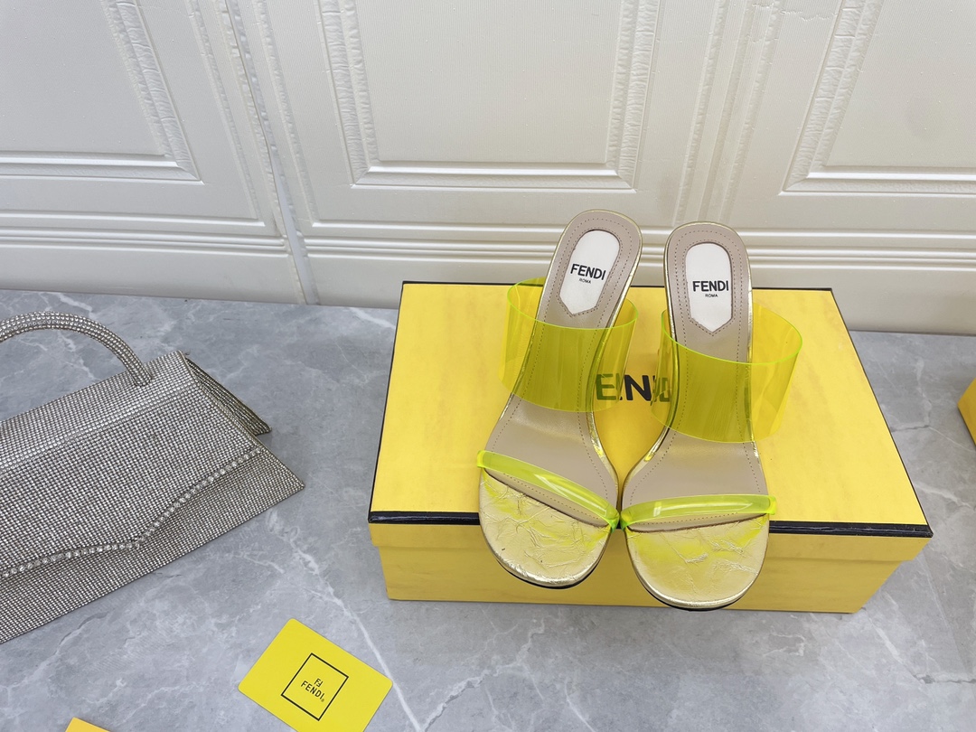 F**di First Yellow Transparent High-Heeled Sandals For Women