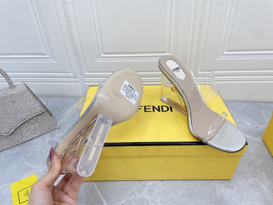 F**di First White Transparent High-Heeled Sandals For Women