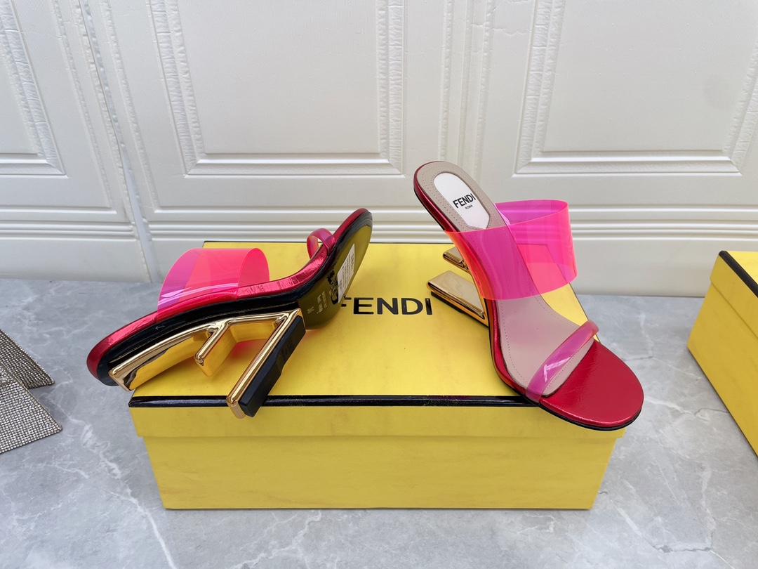 F**di First Pink Transparent High-Heeled Sandals For Women