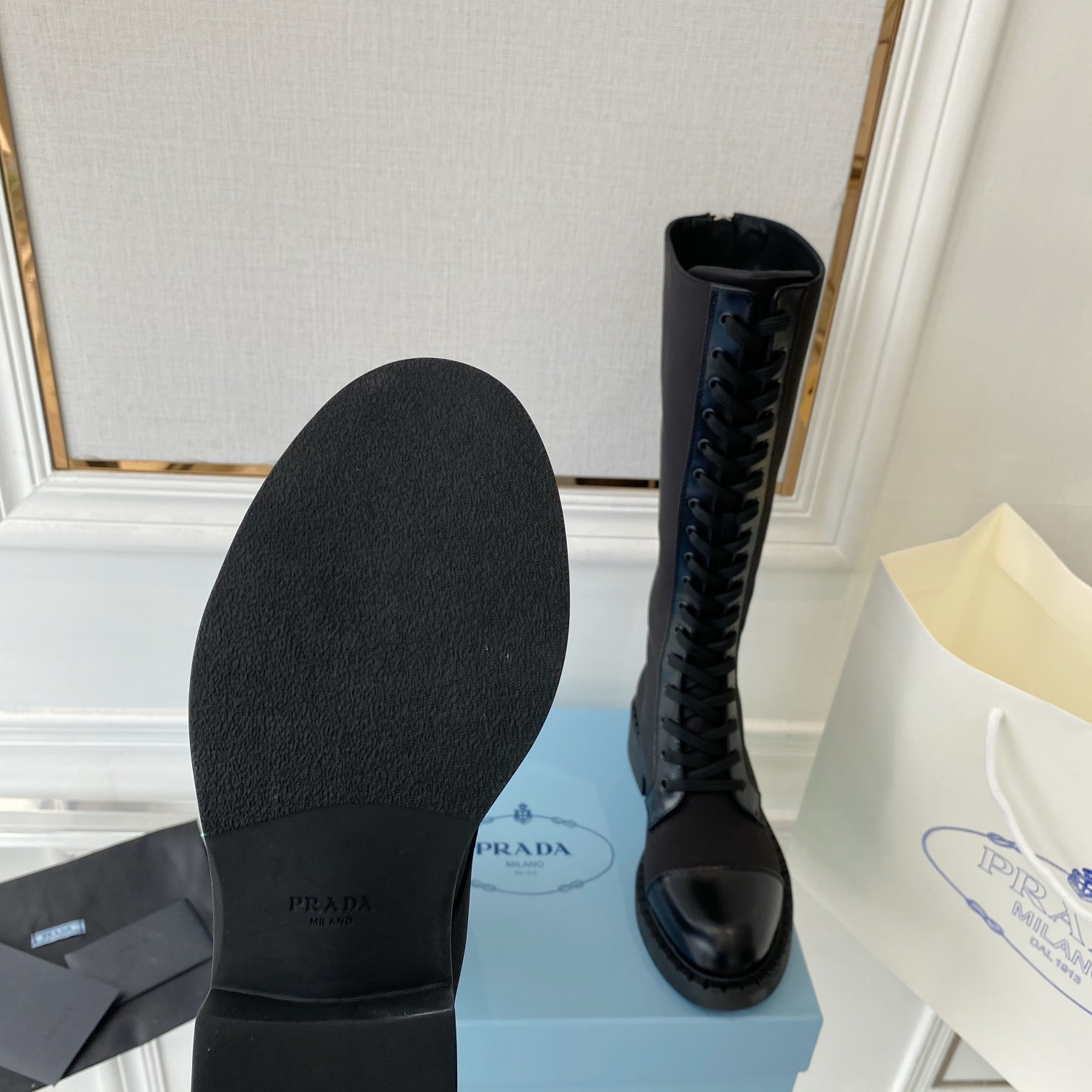 Pra*a Brushed And Re-Nylon Boots Black For Women PRD 1W906M_3LLB_F0002_F_D050