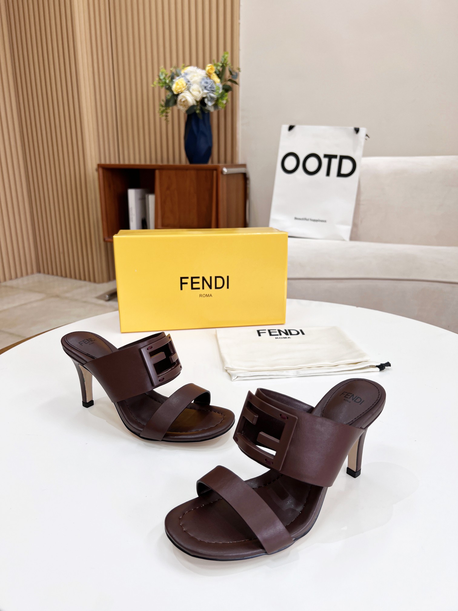 F**di Baguette Burgundy Heels For Women