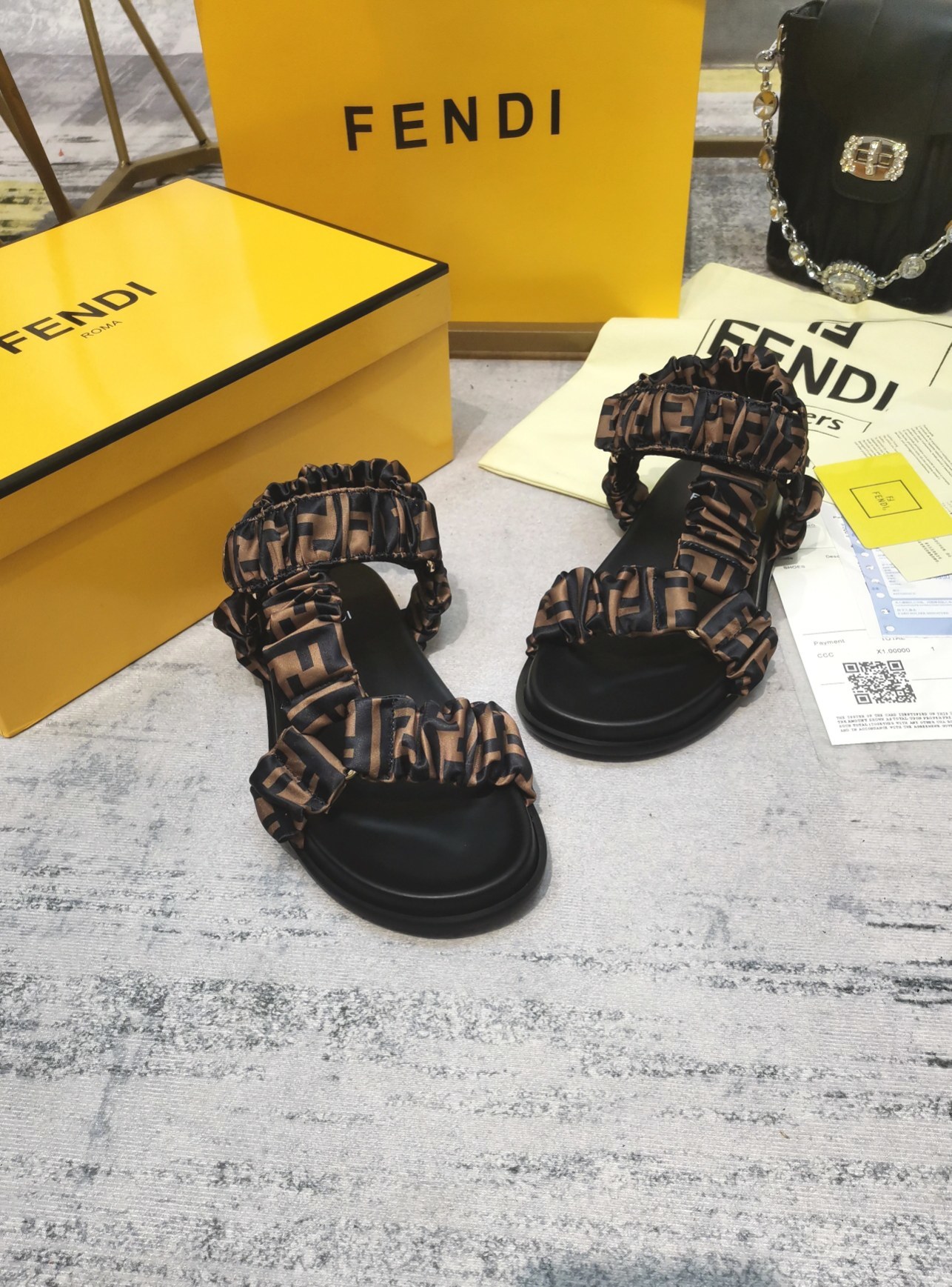 F**di Feel Brown Satin Sandals For Women 8X8291AE7SF0R7V