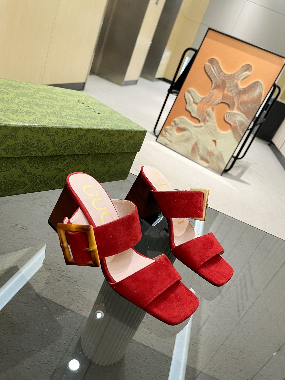 Gvc*1 Women’s Sandal With Bamboo Buckle Red For Women GG‎