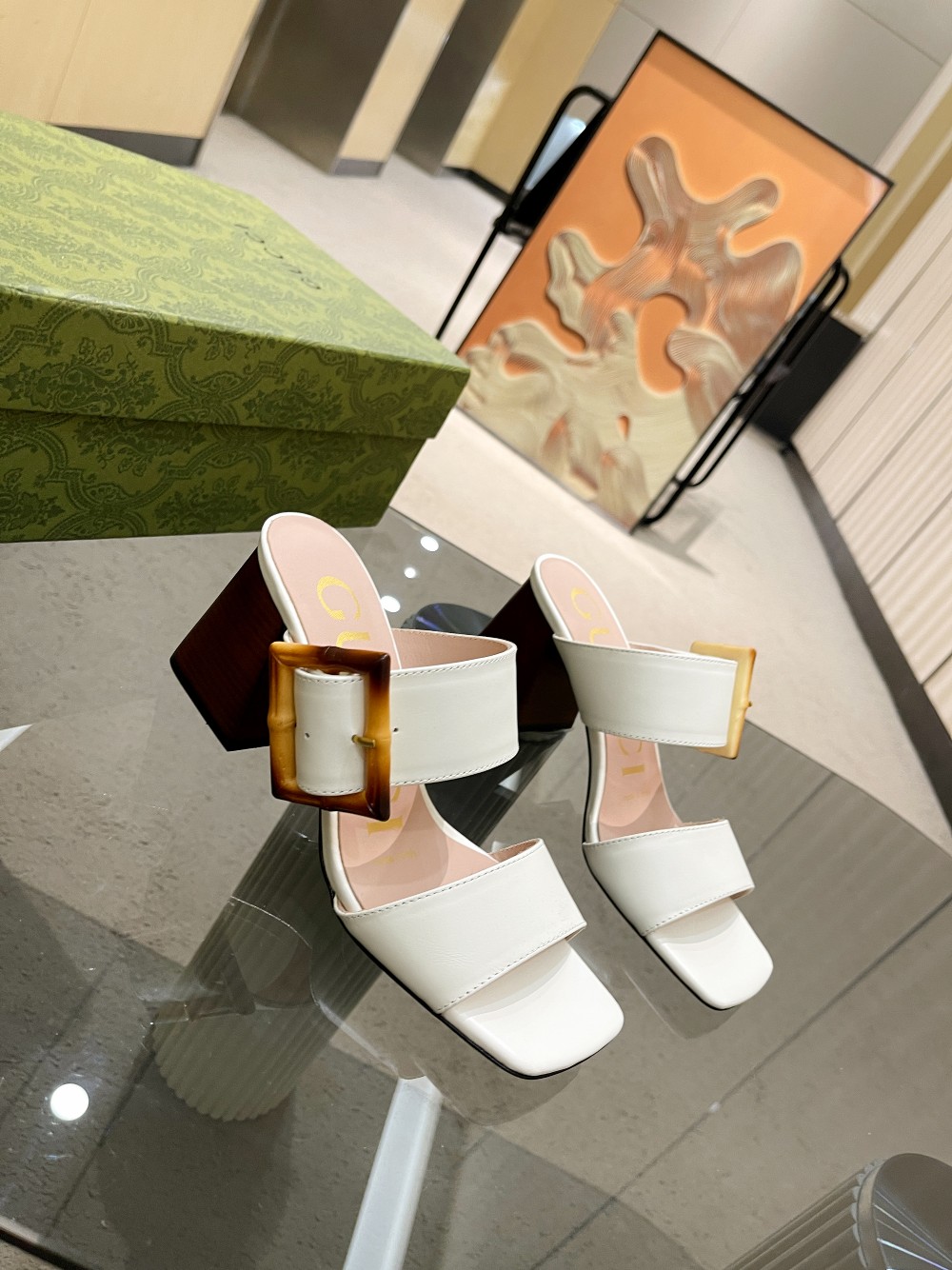 Gvc*1 Women’s Sandal With Bamboo Buckle White For Women GG 674821 C9D00 9022