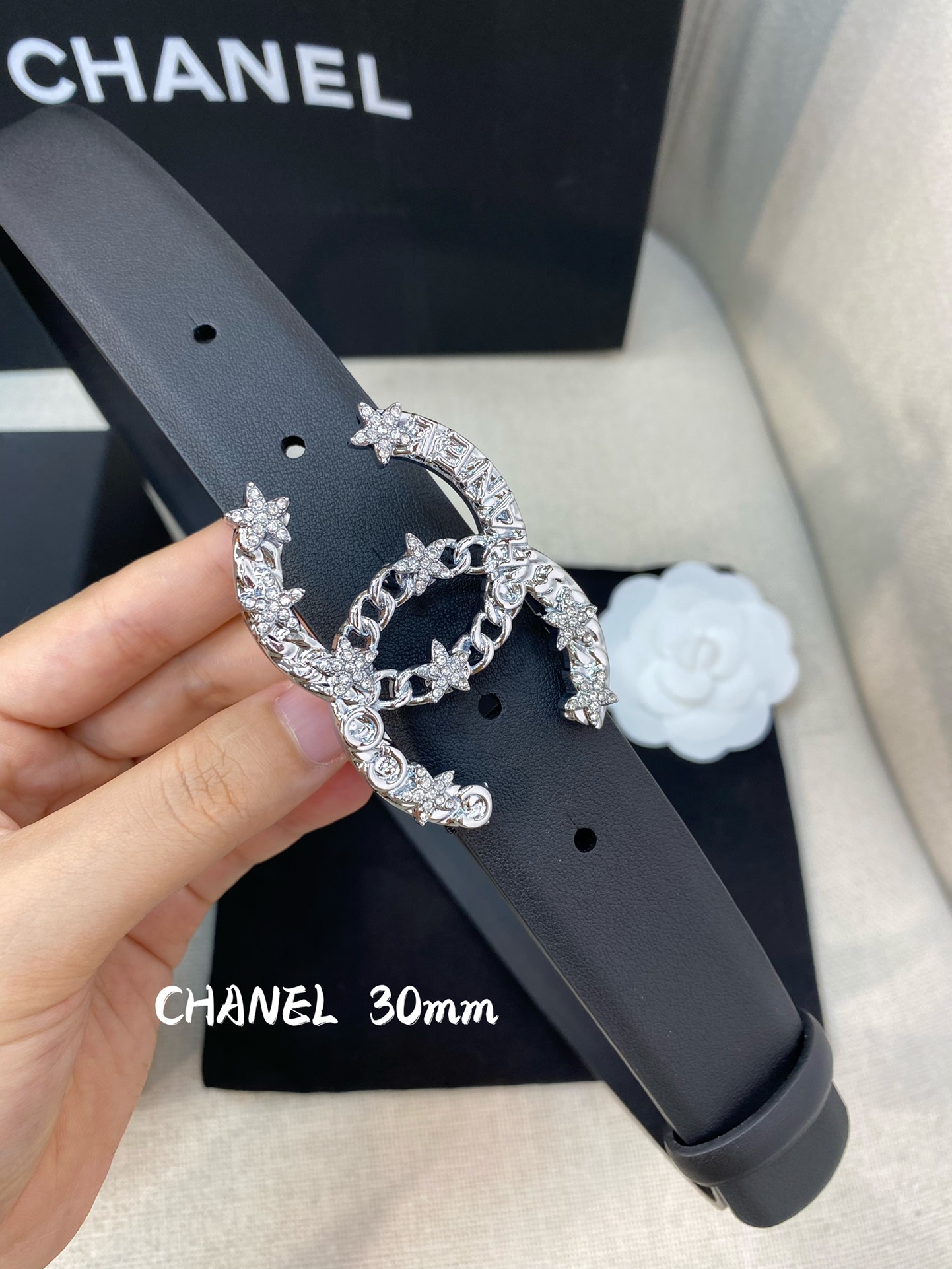 Ch**el Belt With Double C Buckle Black Women Belt