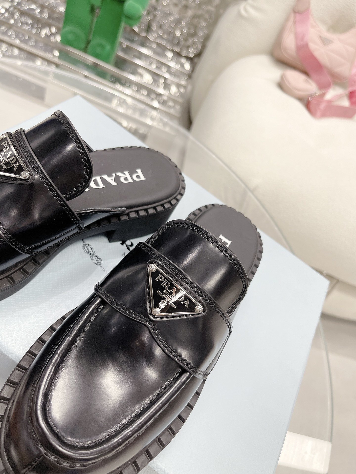 Pra*a Chocolate Brushed Mules Black For Women 1.6in/40mm PRD