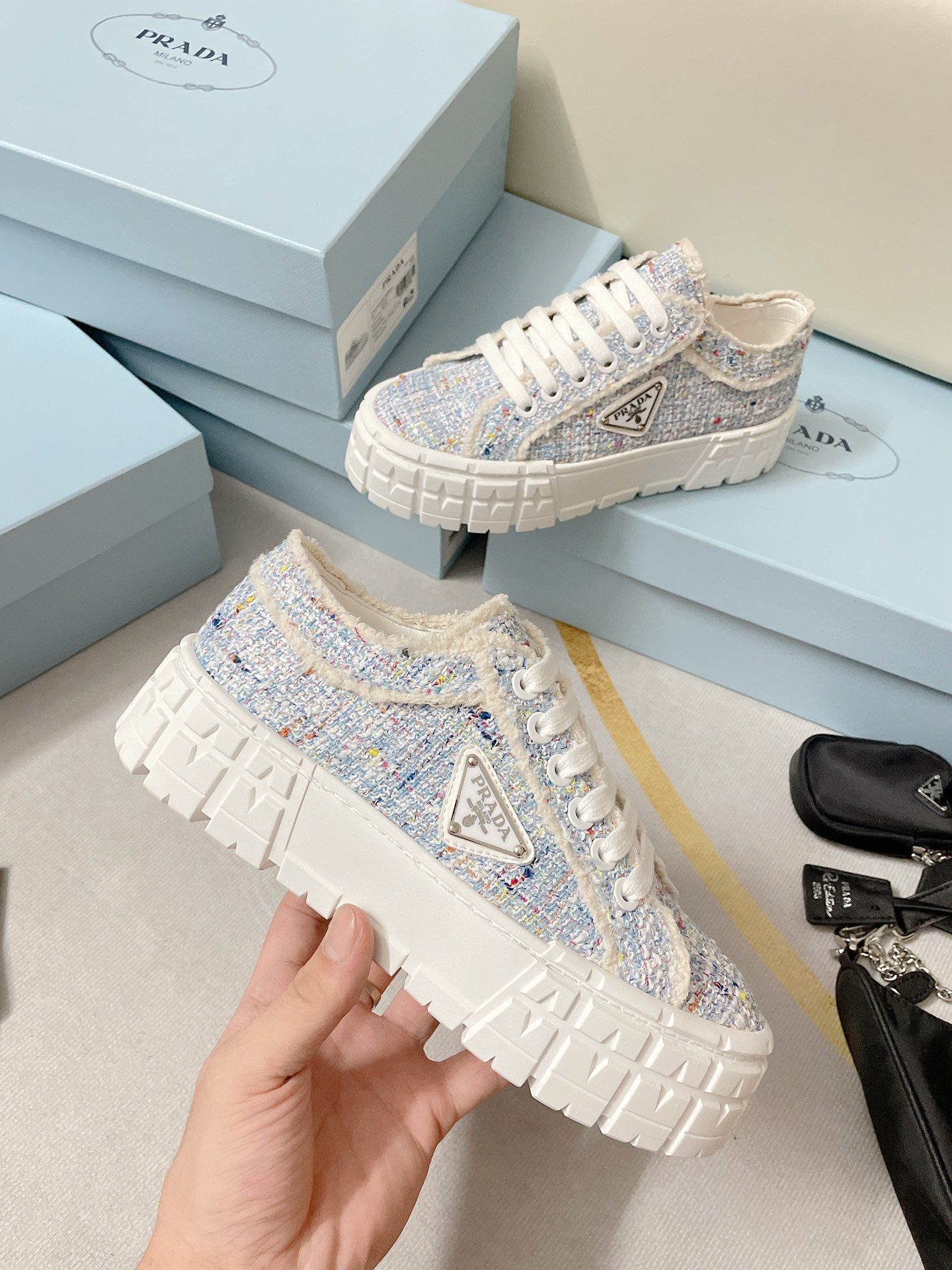 Pra*a Double Wheel Gabardine Sneakers Light Blue For Women 2in/50mm PRD