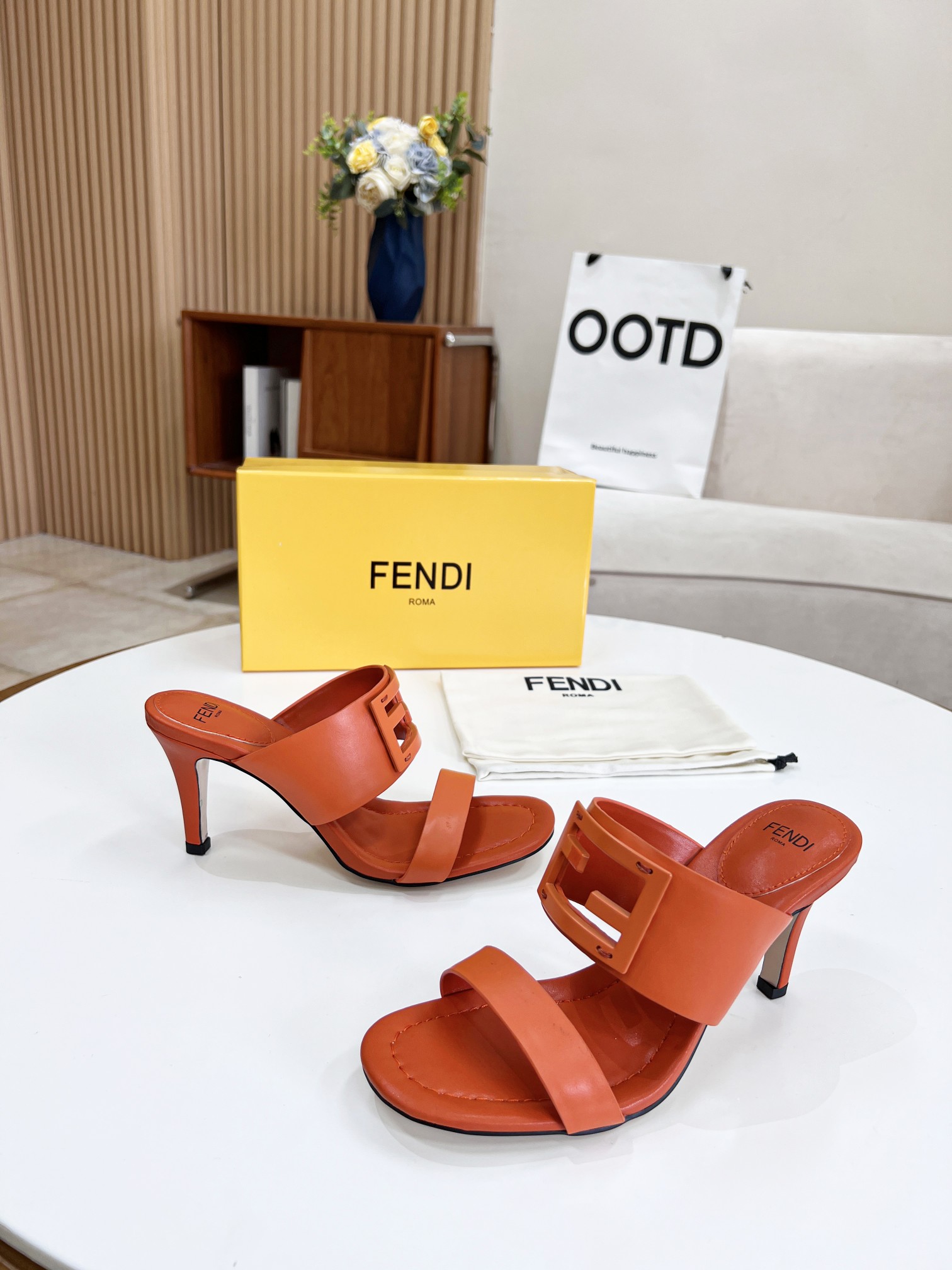 F**di Baguette Brown Heels For Women 8R8287AE7TF1C4R