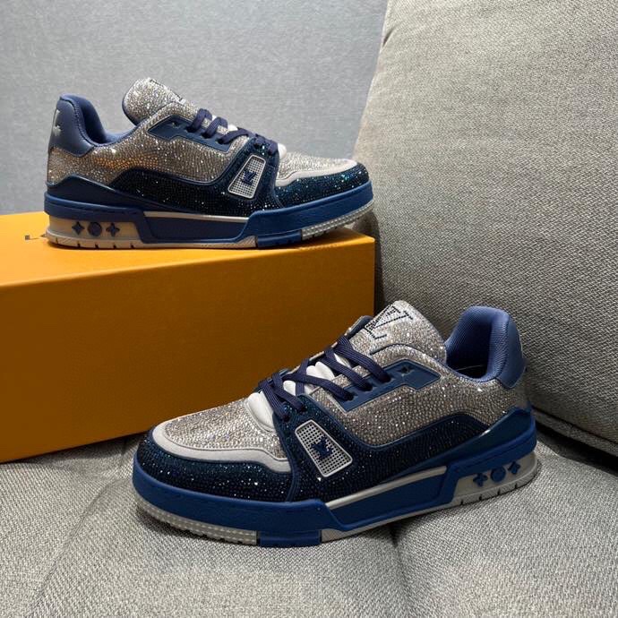 L0vis Vuittion LV Trainer Sneaker Navy Blue For Men LV 1AA6QZ