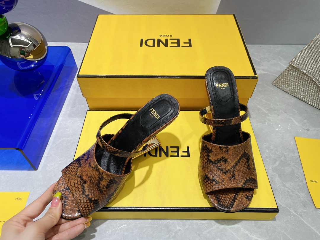 F**di First Dark Brown Python High-Heeled Sandals For Women