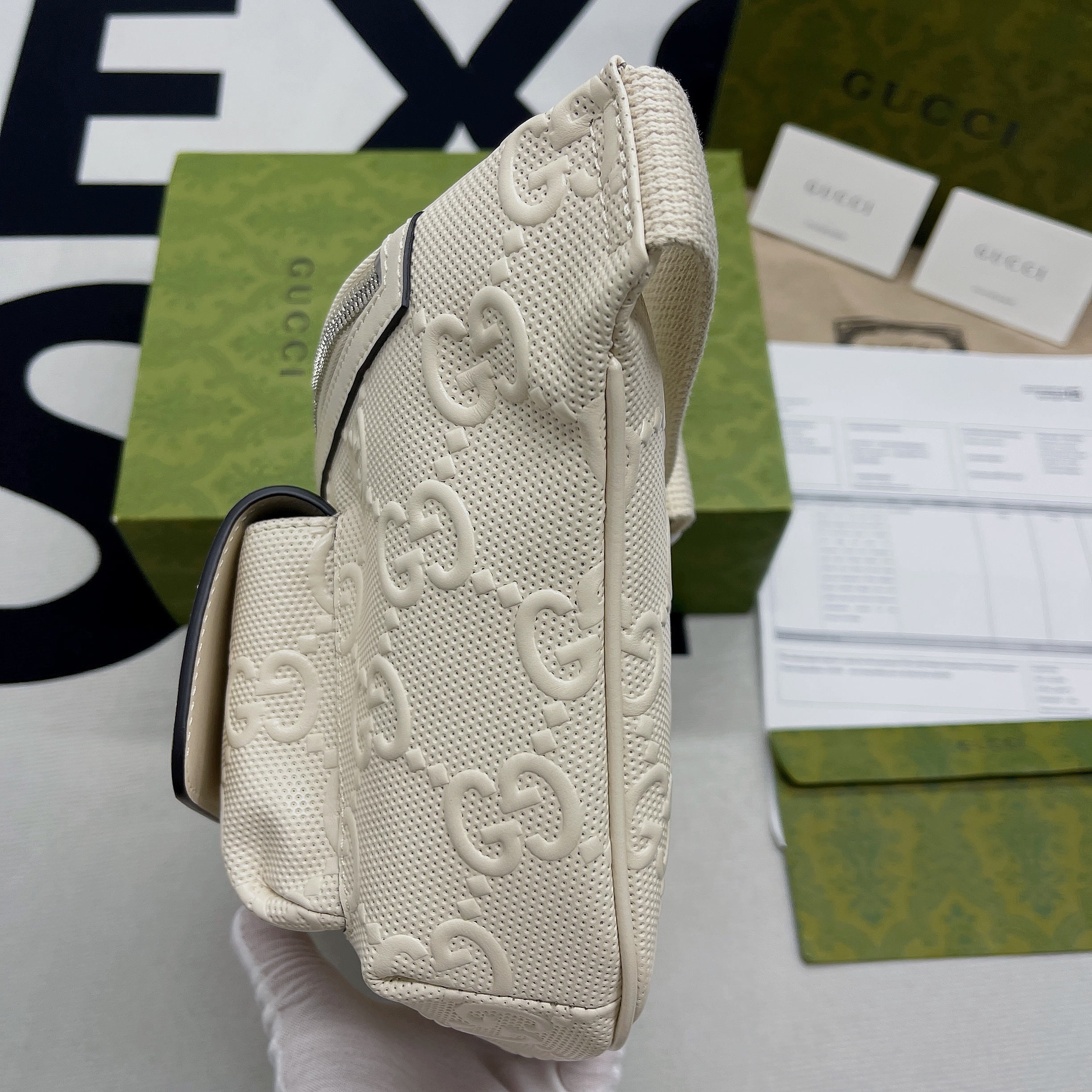 Gvc*1 GG Embossed Belt Bag White GG Embossed For Men  11in/28cm GG