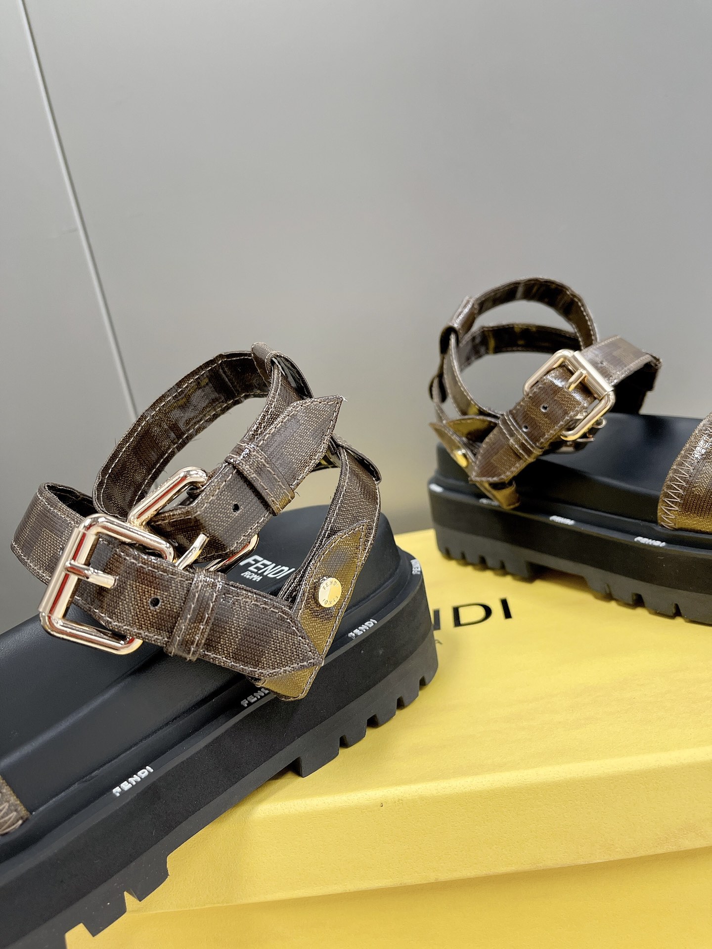 F**di Brown FF Jacquard Sandals For Women