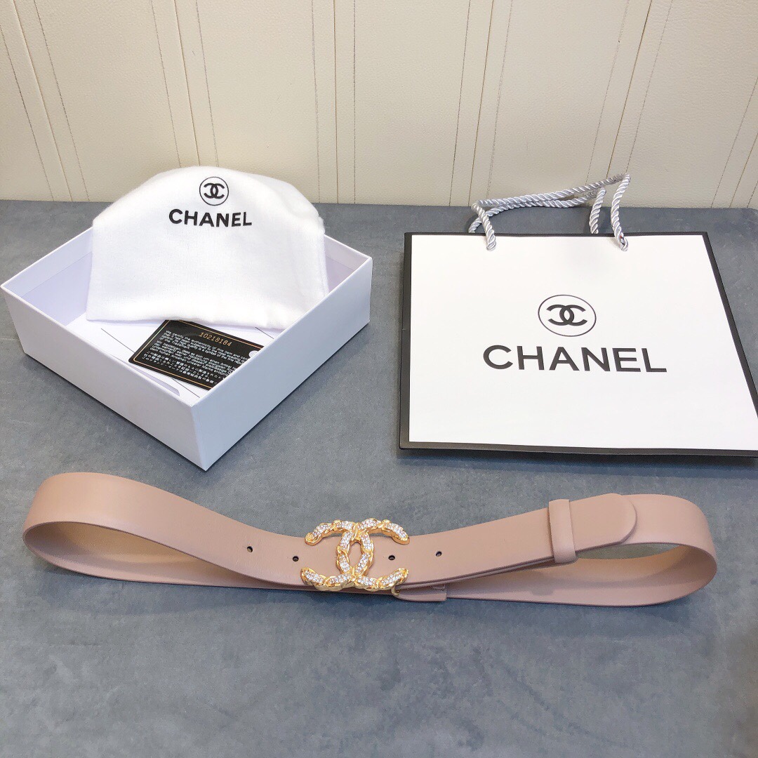 Ch**el Belt With Double C Buckle Beige Women Belt