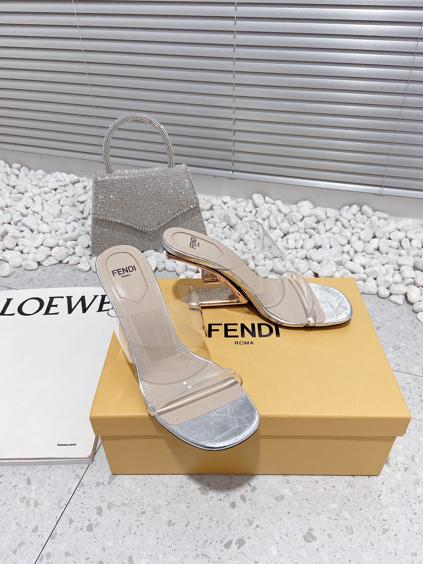 F**di First Silver Transparent High-Heeled Sandals For Women