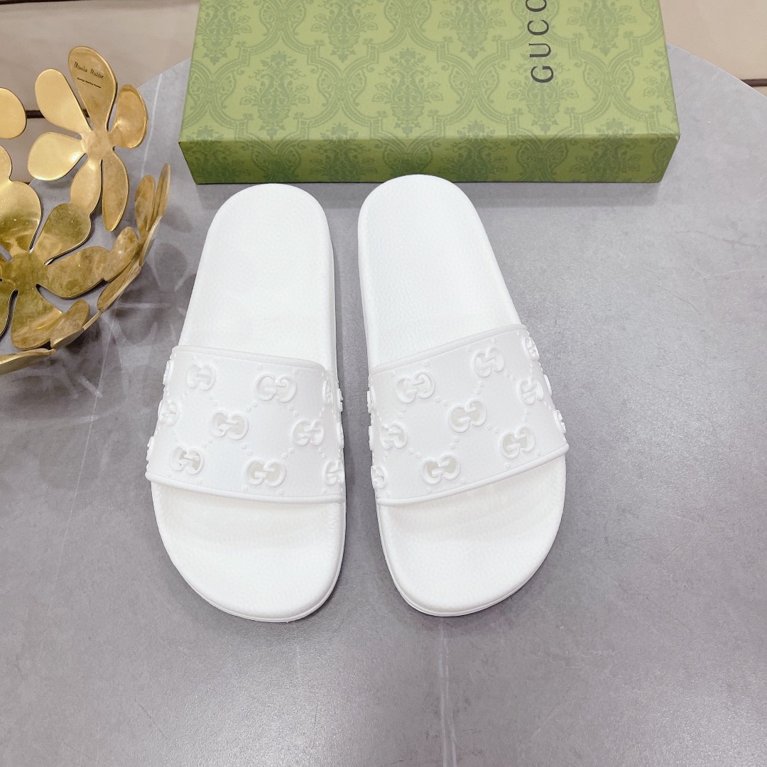 Gvc*1 Women’s Rubber GG Slide Sandals White For Women 573922 JDR00 9014