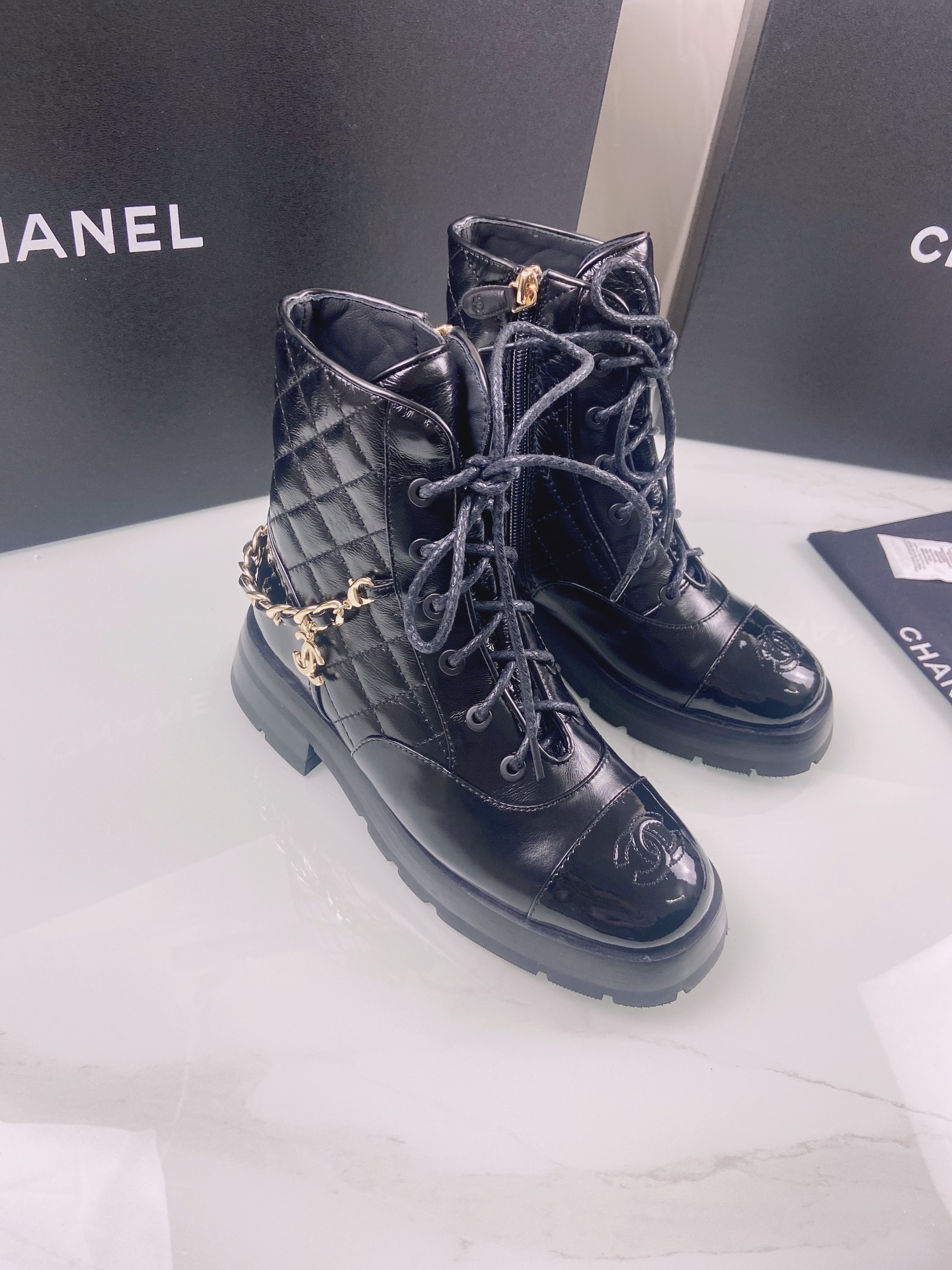 Ch**el Women’s Lace- Ups Black For Women 1.6in/4cm