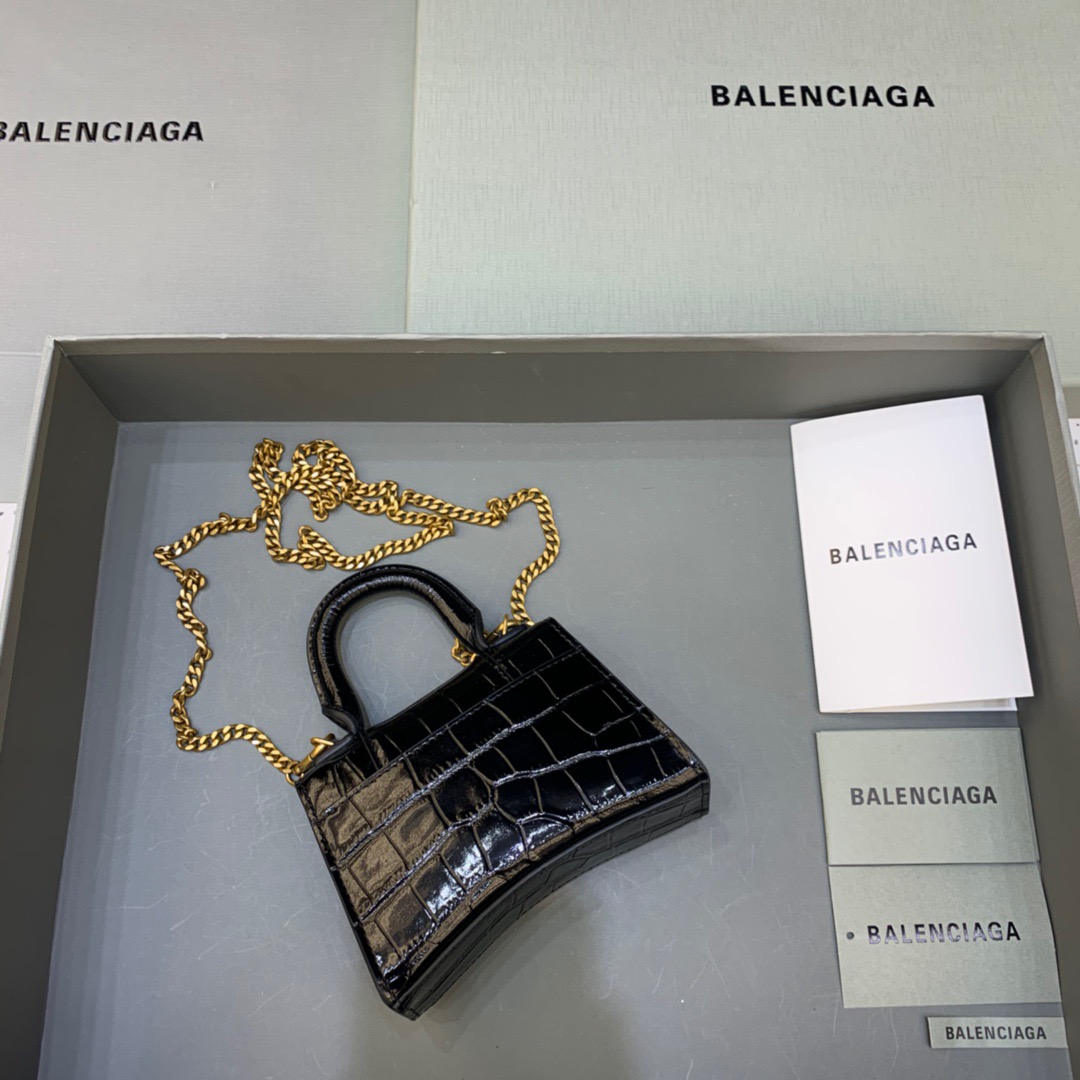 Ba1en*iaga Hourglass Mini Handbag With Chain In Black, For Women, Women’s Bags 4.7in/12cm