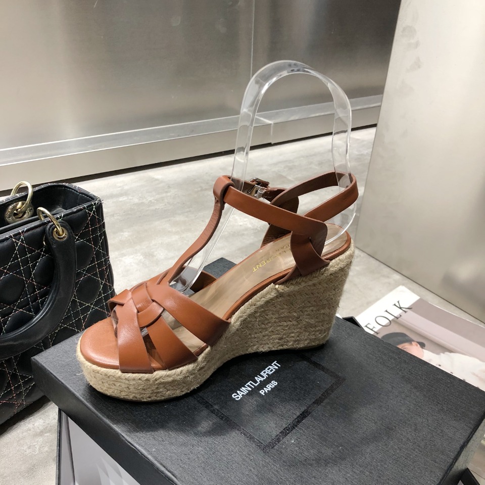 Sa1nt Lau*nt Women’s Tribute Espadrilles Wedge Brown For Women Y51 611924BDA002206