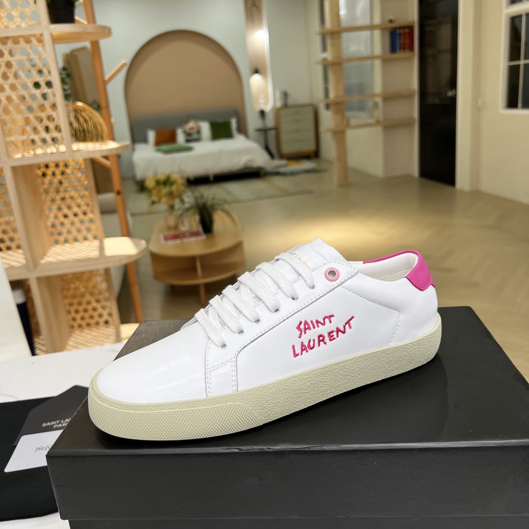 Sa1nt Lau*nt Women’s Court Classic Sl/06 Embroidered Sneakers Pink For Women Y51
