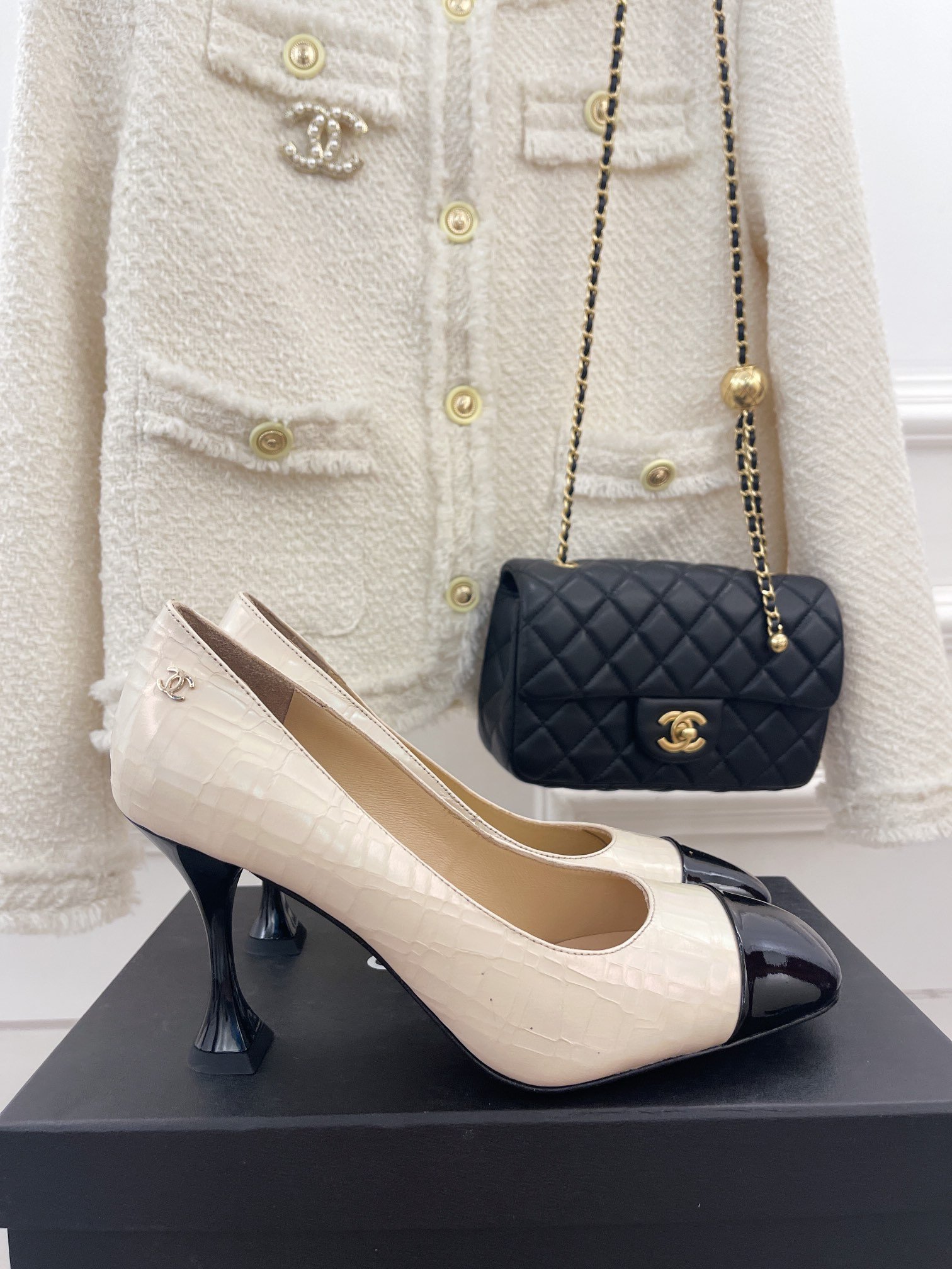 Ch**el Women’s Pump & Grosgrain Beige For Women
