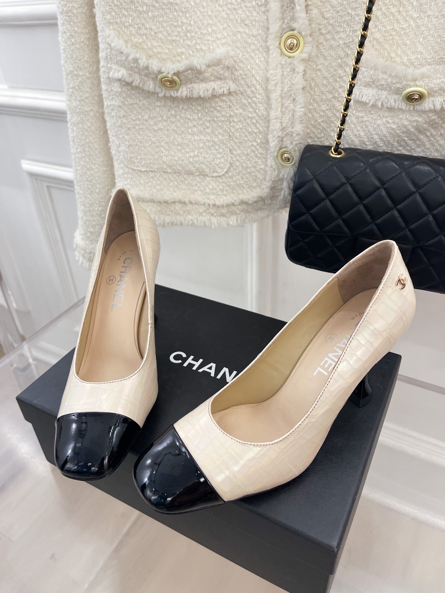 Ch**el Women’s Pump & Grosgrain Beige For Women