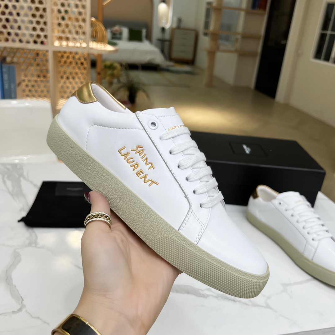 Sa1nt Lau*nt Women’s Court Classic Sl/06 Embroidered Sneakers Yellow For Women Y51