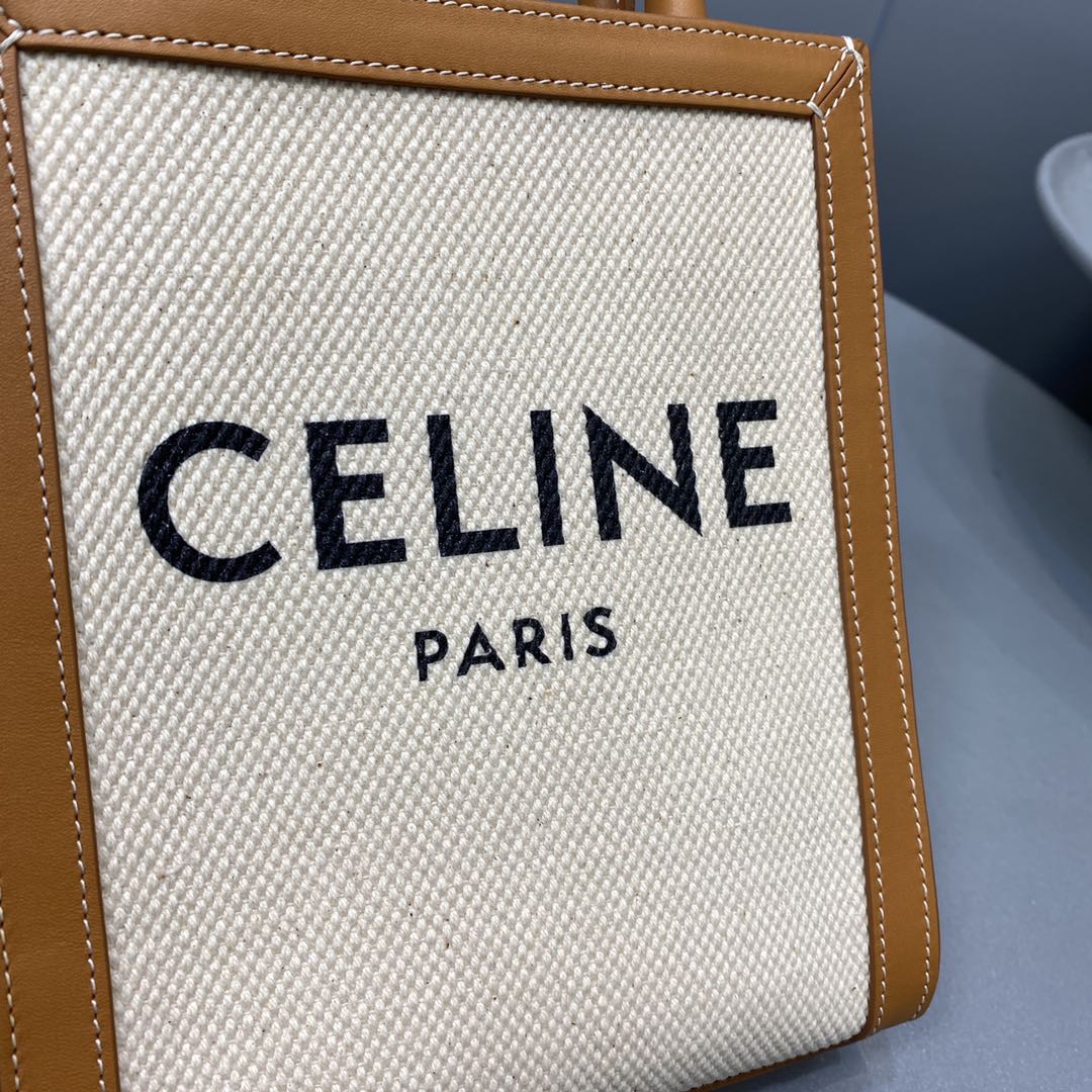 Ce1i*e Mini Vertical Cabas Ce1i*e In Textile With Ce1i*e Print White/Brown For Women 8in/20cm 193302BNZ.02NT