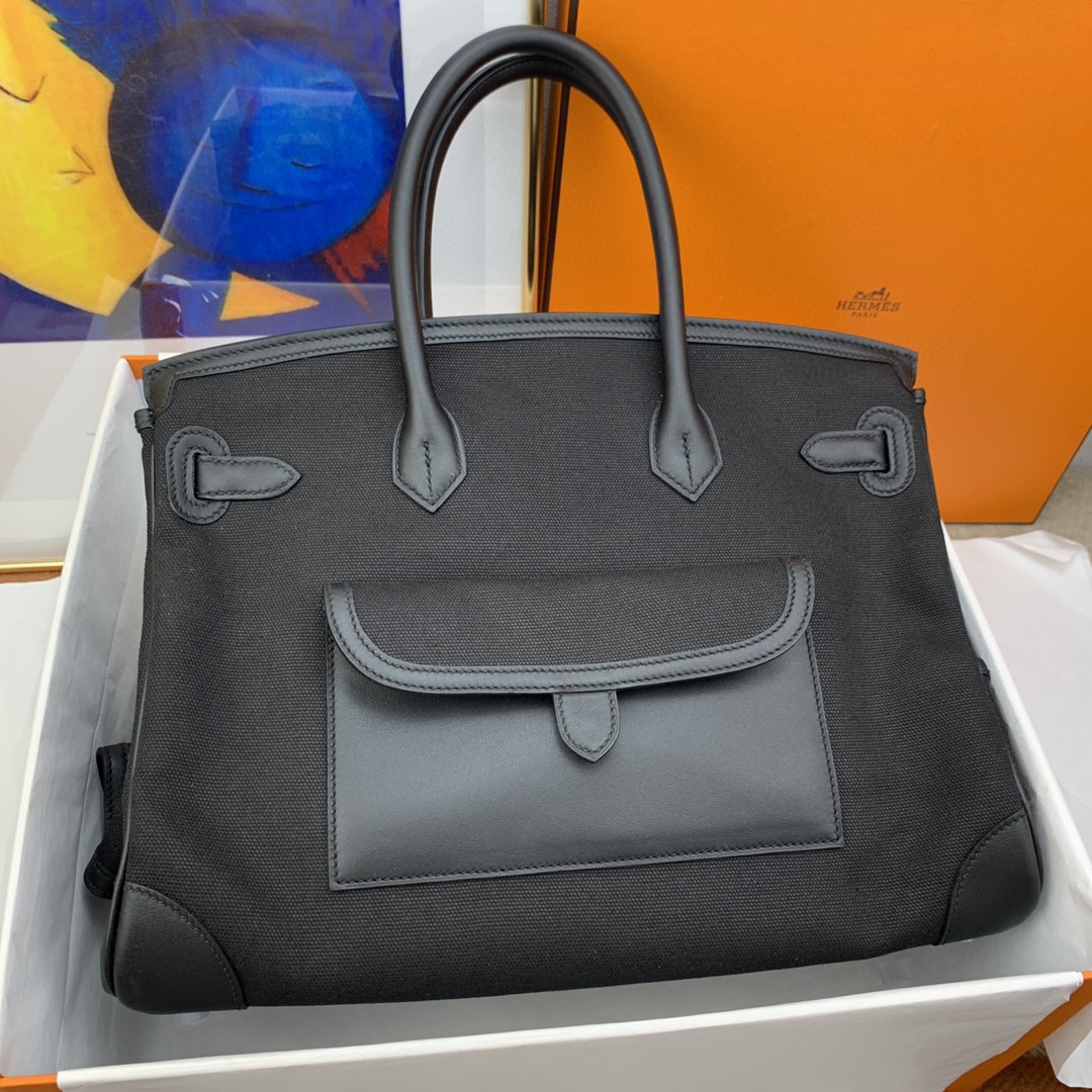 H**me5 Birkin Cargo 35 Black, SIlver Toned Hardware Bag For Women, Women’s Handbags, Shoulder Bags 13.8in/35cm