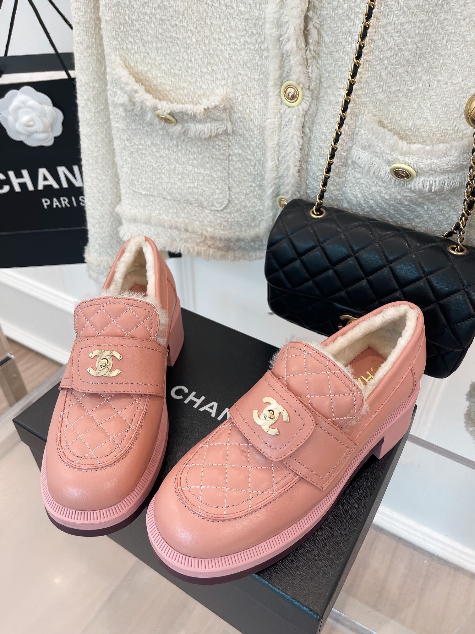 Ch**el Women’s Loafers With Lining Pink For Women