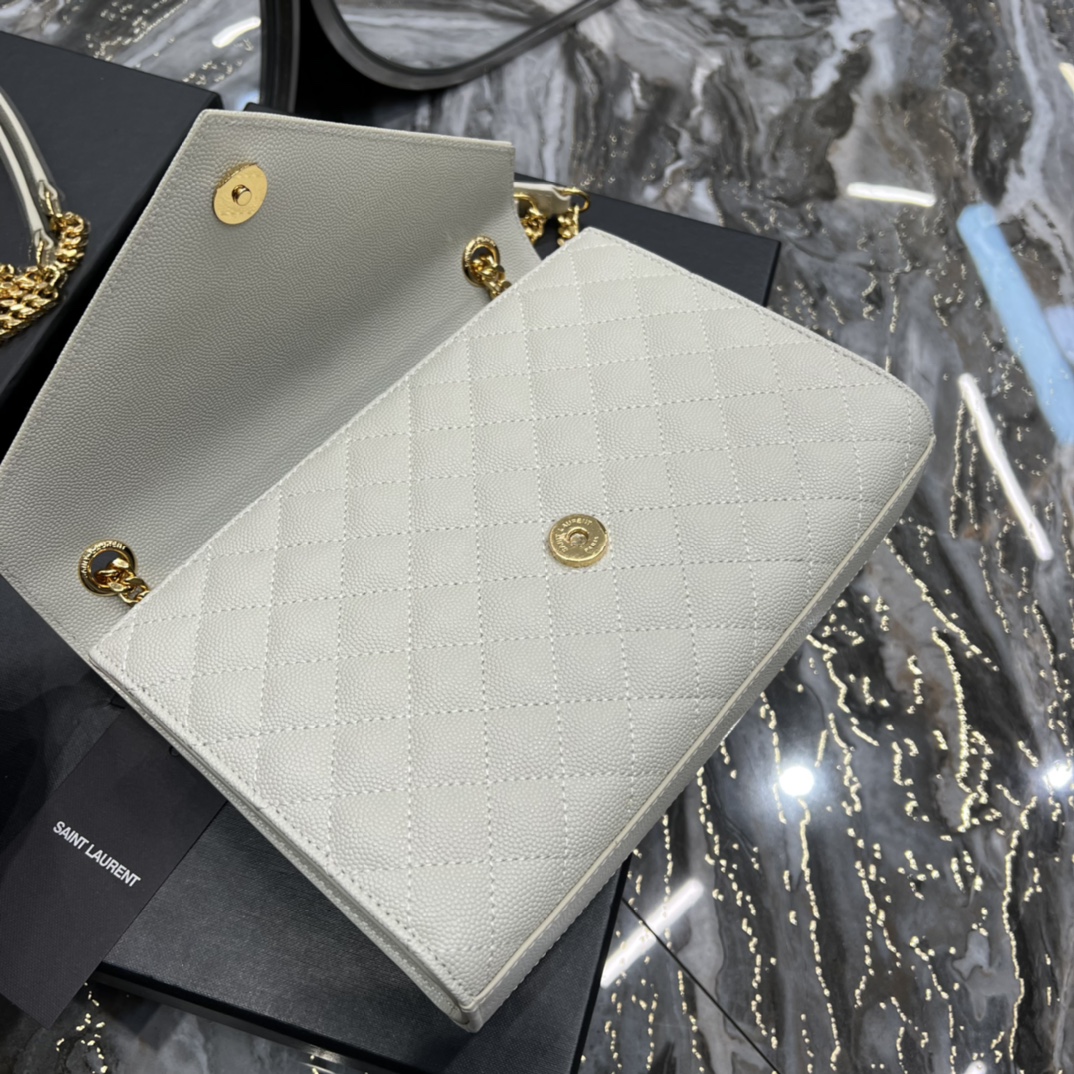 Sa1nt Lau*nt Envelope Medium Chain Bag White For Women, Women’s Bags 9.4in/24cm Y51
