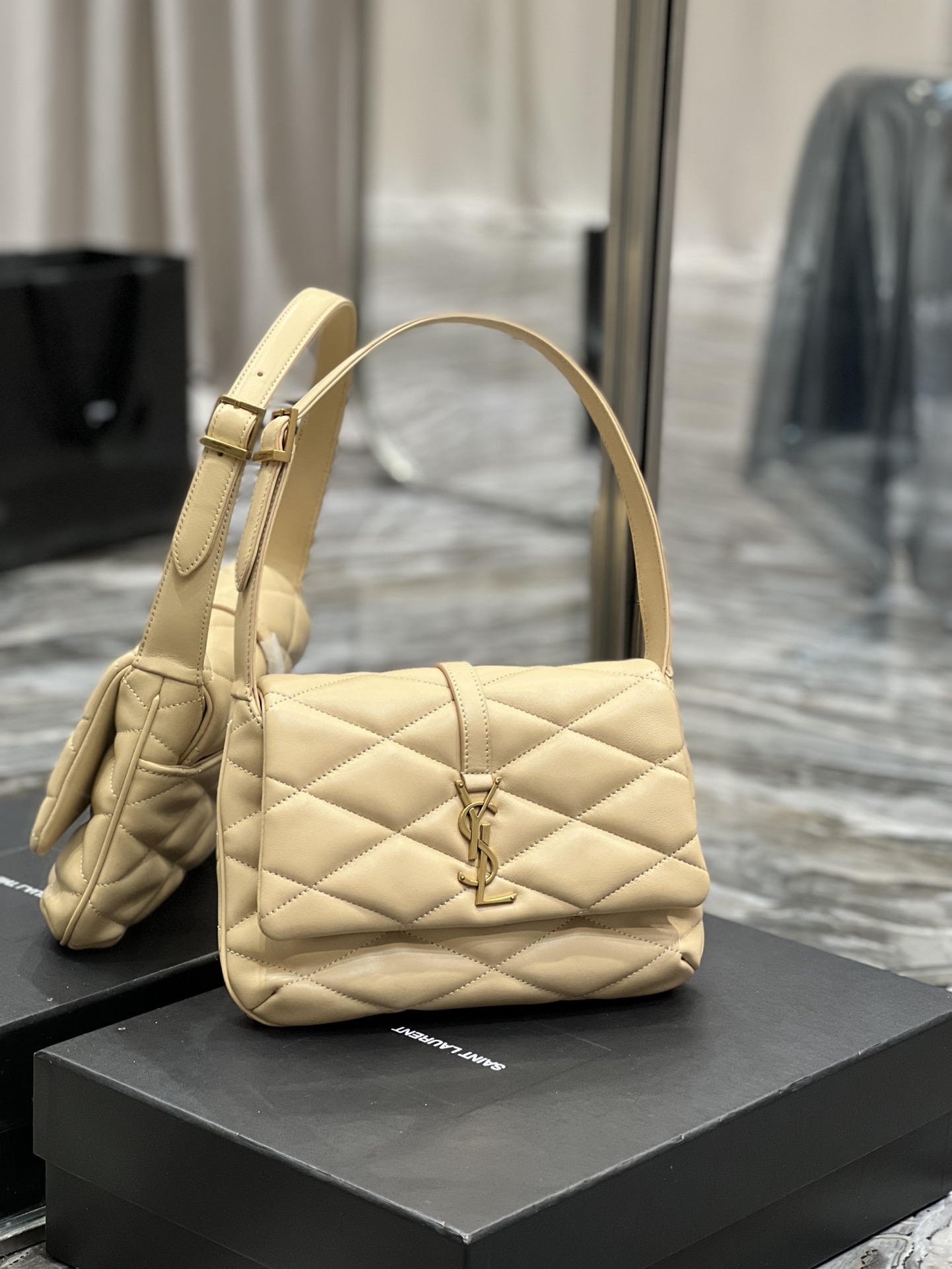Sa1nt Lau*nt Le 57 Hobo Shoulder Bag Beige For Women, Women’s Bags 9.8in/25cm Y51