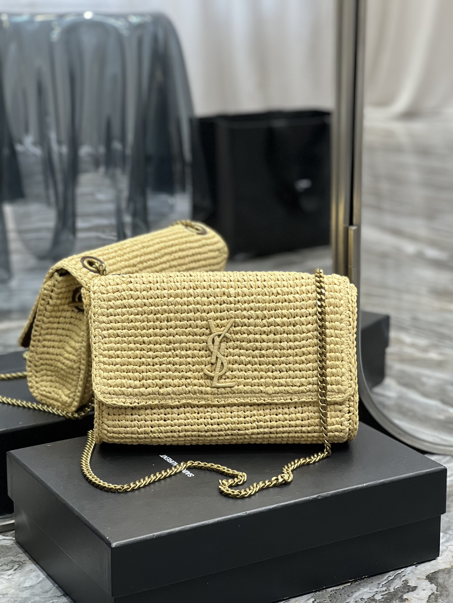 Sa1nt Lau*nt Niki Medium Chain Bag Yellow For Women, Women’s Bags 11in/28cm Y51‎