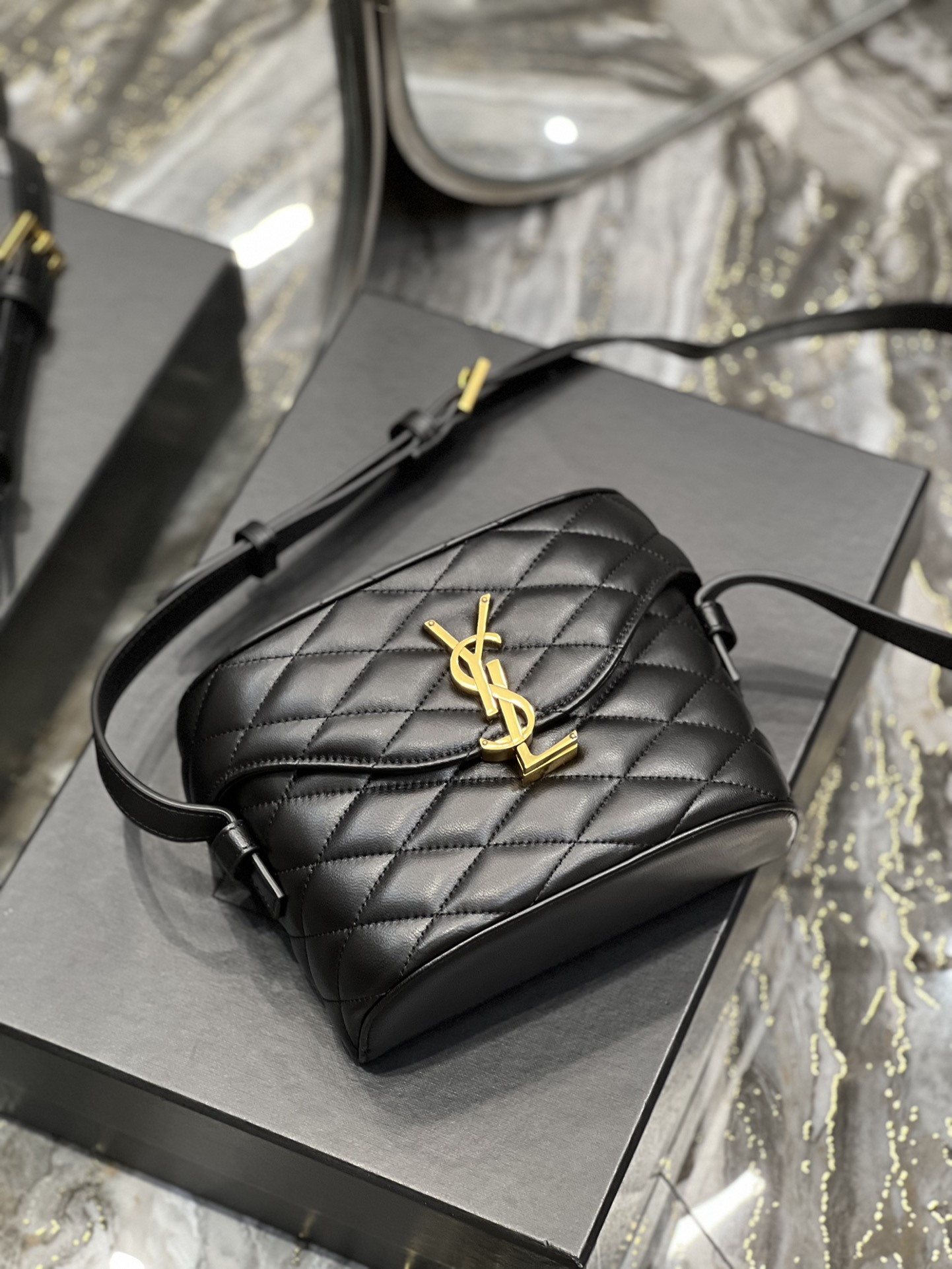 Sa1nt Lau*nt June Box Bag Black For Women, Women’s Bags 7.5in/19cm Y51 7100801EL071000
