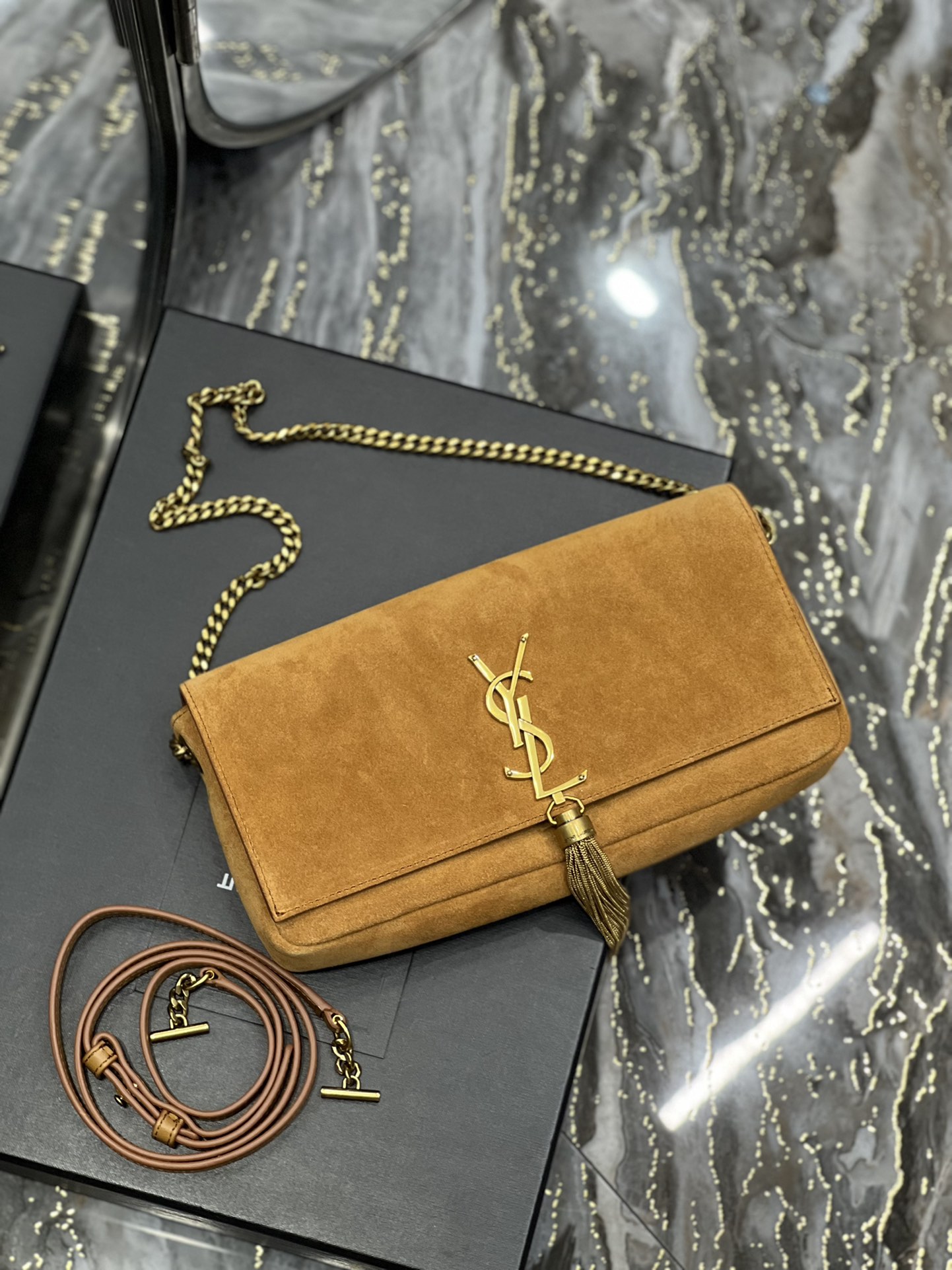 Sa1nt Lau*nt Kate 99 Chain Bag With Tassel Brown For Women, Women’s Bags 10.2in/26cm Y51