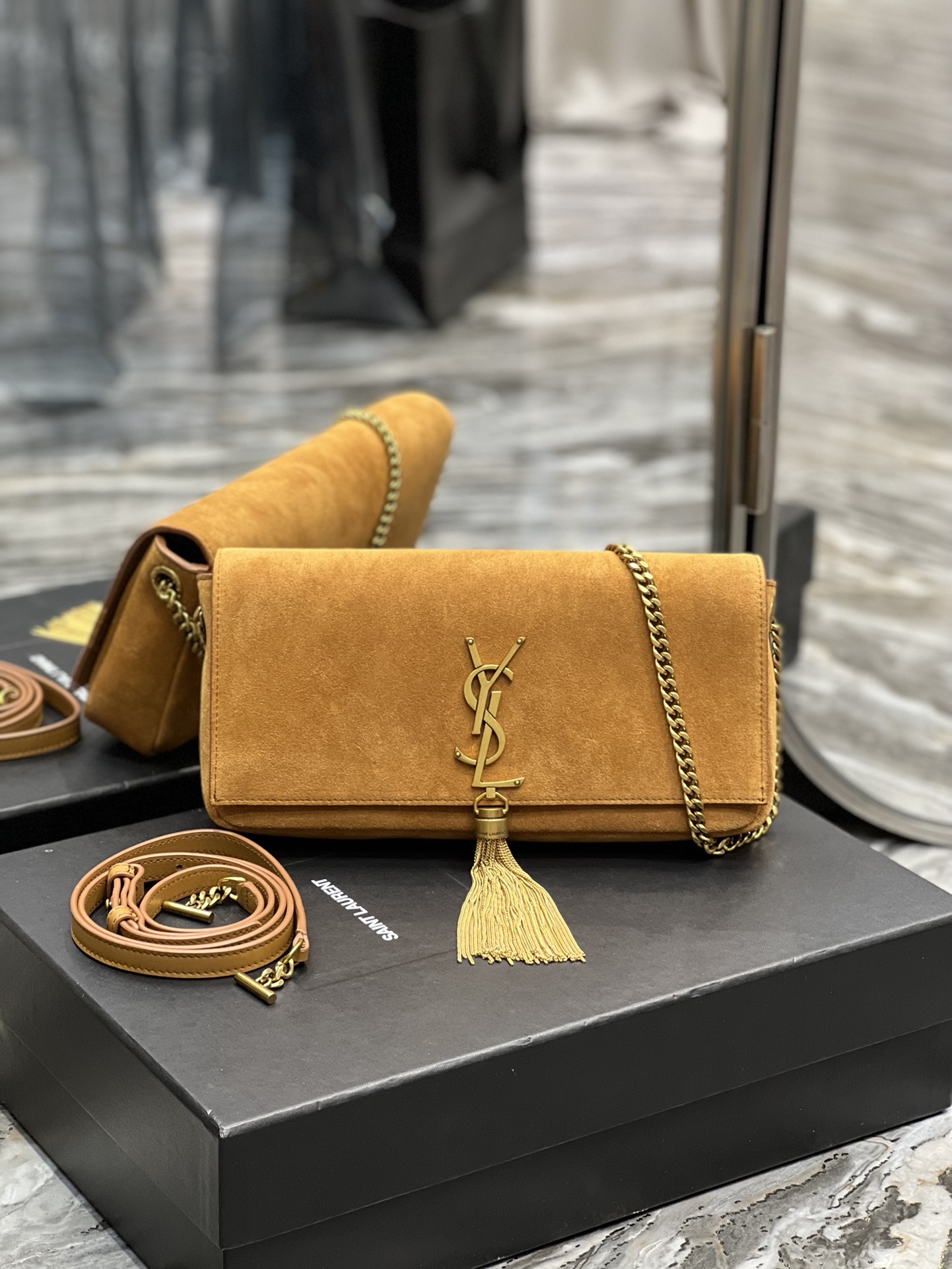 Sa1nt Lau*nt Kate 99 Chain Bag With Tassel Brown For Women, Women’s Bags 10.2in/26cm Y51