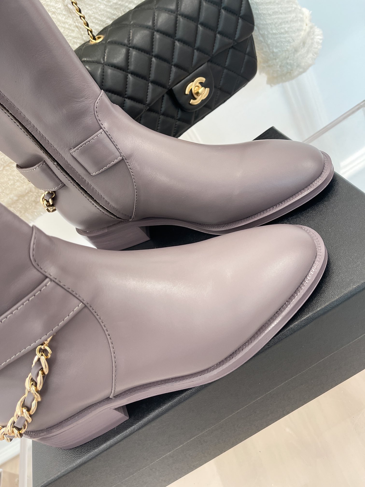 Ch**el Women’s Ankle Boots With Chain Light Violet For Women 1.5in/4cm