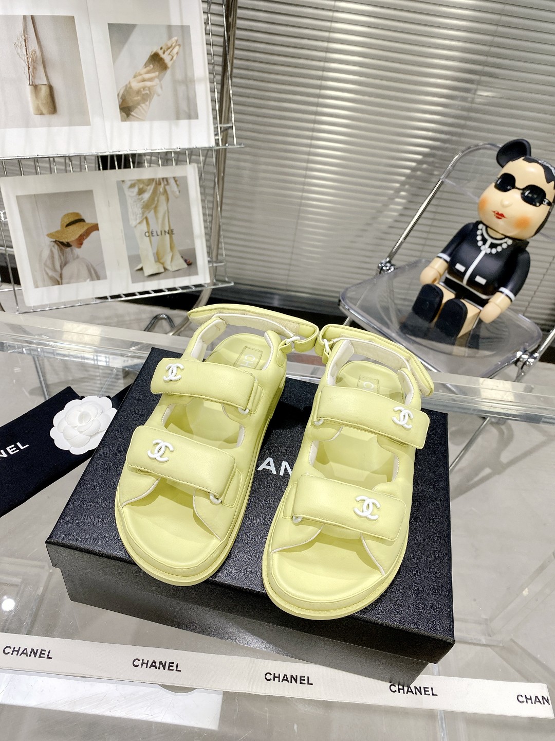 Ch**el Women’s Sandals With Ch**el Logo Yellow For Women