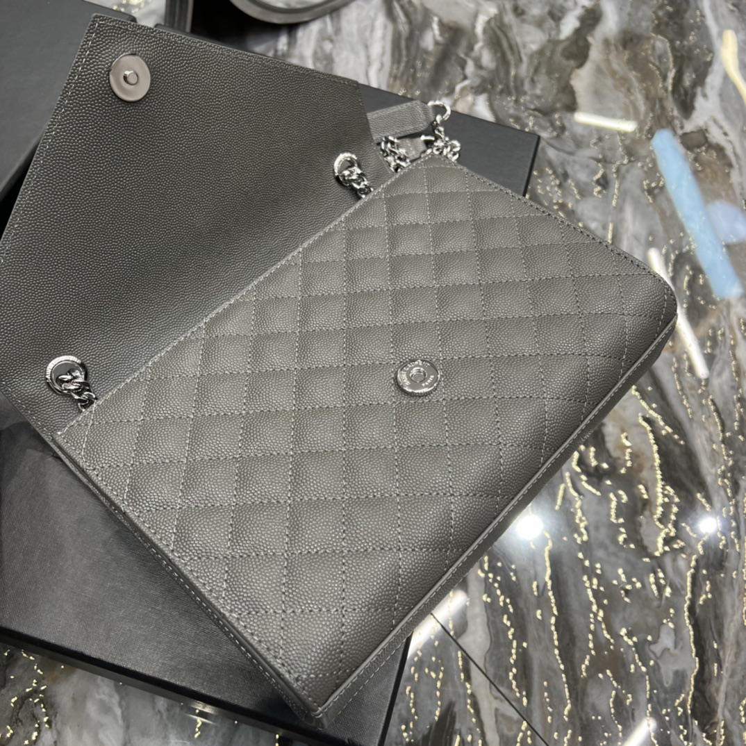 Sa1nt Lau*nt Envelope Medium Chain Bag Dark Grey For Women, Women’s Bags 9.4in/24cm Y51